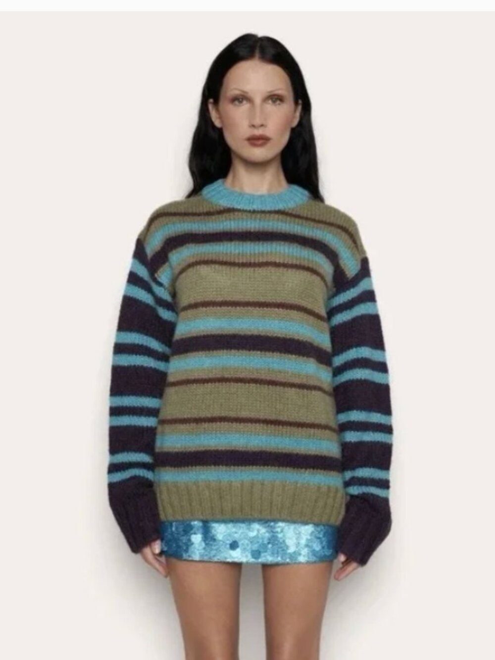 GUIZIO Oversized Chunky Striped Sweater